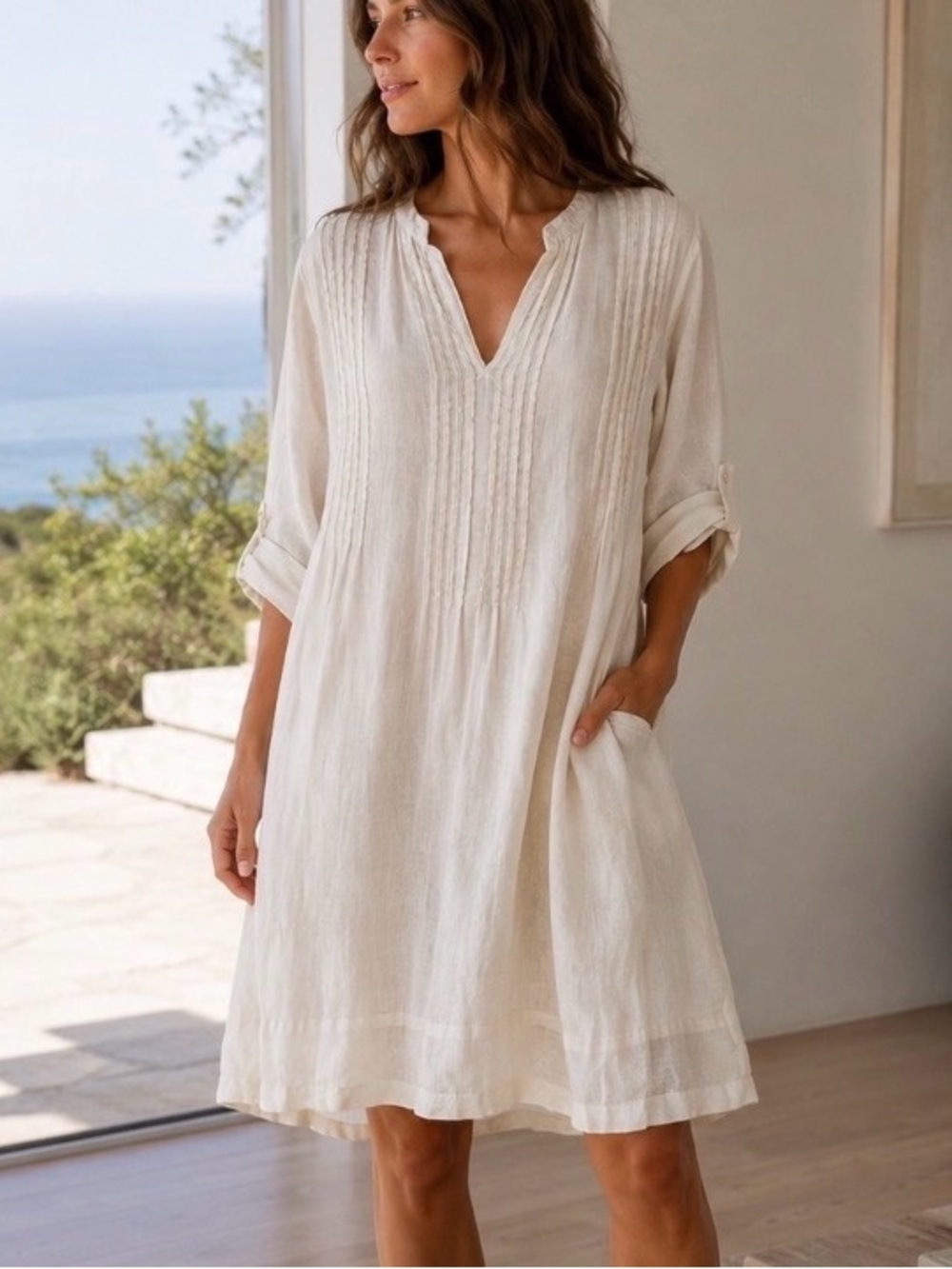CP SHADES Lightweight Sheer Linen Cream Dress Size XS